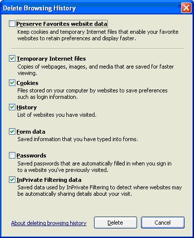 IE8 Delete Browsing History
