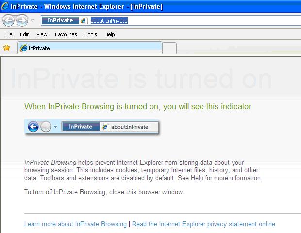 IE8 InPrivate Browsing