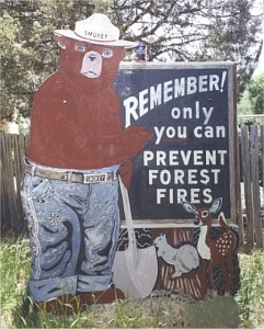 Smokey the Bear with sign